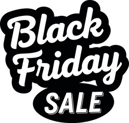 Black Friday Sale typographic sticker design in a bold, retro script font for retail promotions, advertising campaigns, and marketing materials