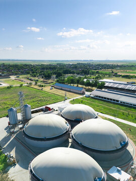 Aerial view of biogas plant for biomethane production