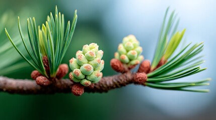 Branch with green leaves and red berries. The branch is on a tree