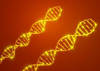 Abstract 3D Render of Glowing DNA Double Helix Structure on a Vibrant Neon Gradient Background for Genetics Biotechnology and Science Concept