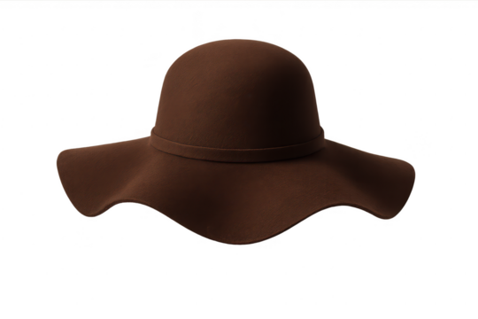 Elegant brown wide-brimmed floppy hat isolated on transparent background for designs