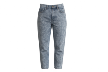 Fashionable blue denim mom jeans isolated on transparent backdrop, cropped style