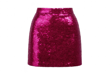 Vibrant hot pink sequin mini skirt, trendy party fashion isolated on transparent background.