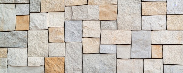 Naklejka premium Modern Stone Cladding Beige, Gray and Cream Rectangular Blocks, wall cladding , stone tiles