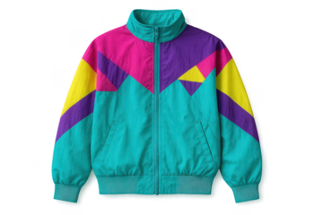 Vibrant 80s 90s retro colorful windbreaker track jacket isolated on transparent background