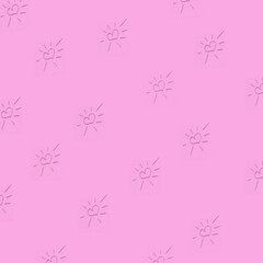 Seamless pink pattern with doodle hearts and radiating lines. Cute minimal Valentine background for wrapping paper, kids stationery, fabric, wallpaper, and digital scrapbooking.