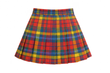Vibrant colorful plaid pleated mini skirt isolated on transparent background