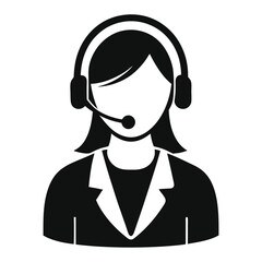 Black and white icon features an assistant wearing a headset and a blazer