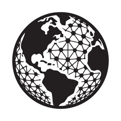 Globe with network vector silhouette outline logo design concept illustration