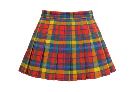 Vibrant colorful plaid pleated mini skirt isolated on transparent background - Powered by Adobe