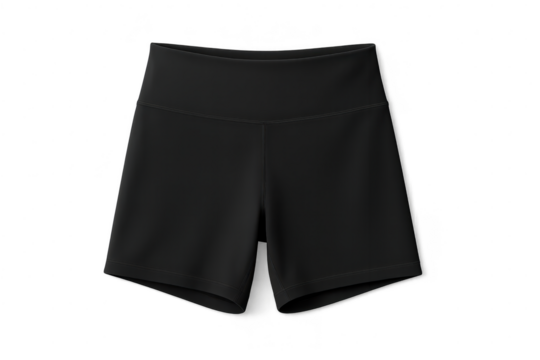 Black women's athletic shorts isolated on transparent background, ideal for sports.