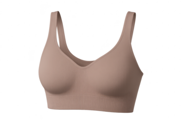 Nude seamless sports bra isolated on transparent background, comfortable lingerie