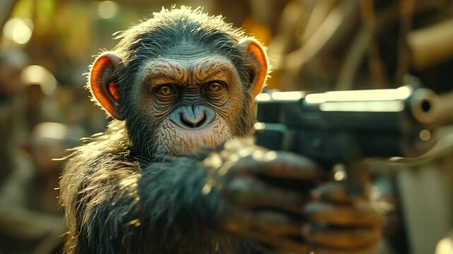 evil monkey with a gun
