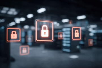 Fototapeta premium The corporation's database server processes voice protocols controlled by innovative software, with the firewall ensuring all network traffic is monitored and protected