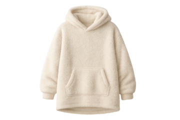 Warm and cozy oversized beige sherpa fleece hoodie isolated on transparent background