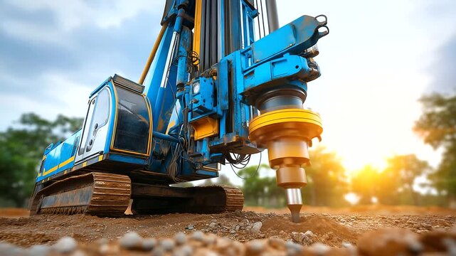 Drilling rig drills well for water, water extraction on private land, industrial equipment, heavy machine bore ground, earthwork, construction, water well drilling, water supply, w
