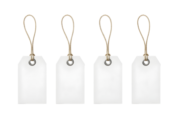 Blank white tag with string isolated on transparent background for your message