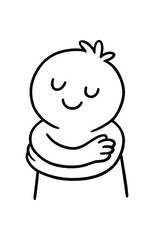Obraz premium handdrawn cute doodle style hugging self figure vector line illustration