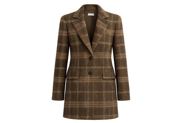Naklejka premium Elegant brown plaid blazer isolated on transparent background, modern look