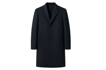 Elegant dark blue overcoat isolated on a transparent background, stylish outerwear