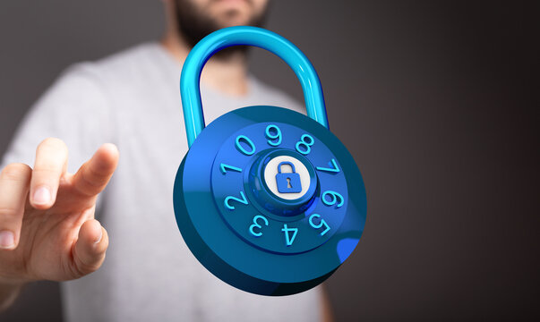 Concept of cybersecurity represented by a digital padlock. Protection of data and information is vital for the
