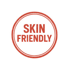 Round seal SKIN FRIENDLY uppercase font red ink texture double outline faded edges isolated vector