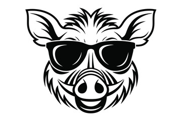 Bold monochrome boar with sunglasses showcases a stylized, cool, and confident expression