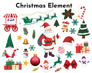 Christmas design elements, vector set. Modern Vector Collection – Santa, Reindeer, Tree, Ball, Gifts, Ornaments and Holiday Graphics Illustration