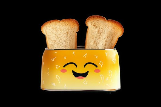 Cheerful Toaster with Smiling Face Pops Up Two Golden Toasts
