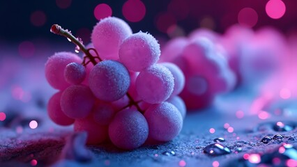 A close-up shot of a cluster of pink frosted grapes.
