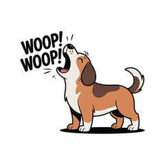Cartoon beagle dog howling woop with open mouth and tongue visible on white background vector illustration..