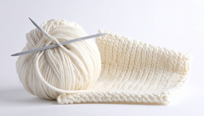 White Yarn Ball on Clean Background for Knitting and Crochet Projects