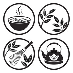 Black and white kitchen icons isolated on for your design