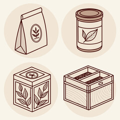 Set of tea packaging isolated on