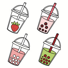Collection of bubble tea icons isolated on in vector format