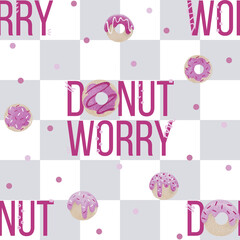 Donut worry seamless pattern design. Print for fabrics, clothes and packaging
