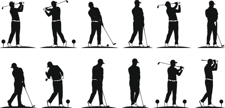 golf, swing, silhouette, posture, stance, club, ball, motion, technique, athlete, sport, tee, follow-through, training, precision
