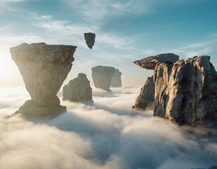 Floating Rocky Landscape Above the Clouds &ndash; Photorealistic CGI HD Scene