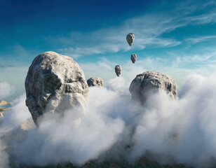 Floating Rocky Landscape Above the Clouds &ndash; Photorealistic CGI HD Scene