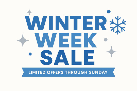 Flat vector banner design text Winter Week Sale subtitle Limited offers through Sunday bold geometric font silver and blue palette
