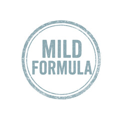 Obraz premium Round rubber stamp MILD FORMULA uppercase condensed font pale blue ink texture faded edges rustic border