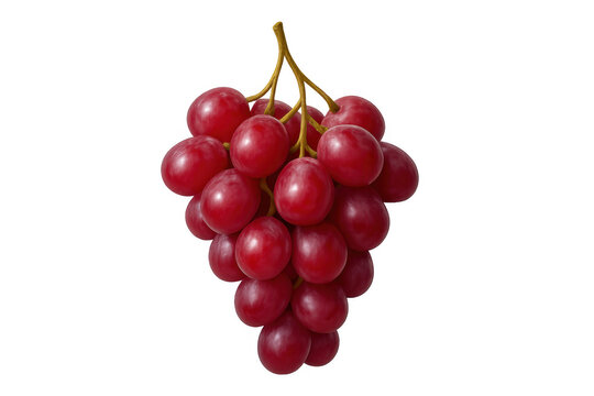 Bunch of fresh red grapes hanging from a vine stem, showcasing healthy and ripe fruit on transparent background