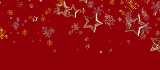 Christmas background with golden stars and snowflakes on a red background, perfect for holiday greetings and festive designs. © vegefox.com