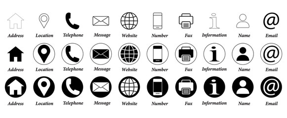 Vector contact information icon set, essential for web, apps, and print design elements