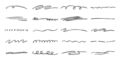Obraz premium Line hand drawn doodle set presenting diverse stroke contour wave swirl curve scribble shape form sketch elements for illustration projects and design