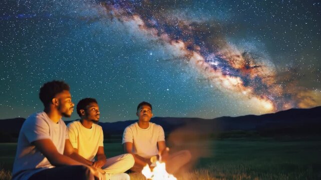 Campfire Gathering Beneath Stunning Milky Way Arc