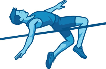 Blue athlete jumping over high bar high jump sport