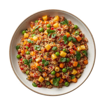 Quinoa Salad Top View Isolated on White Background &ndash; High-Resolution Studio Lighting Product Photo for Restaurant Branding and Food Mockups