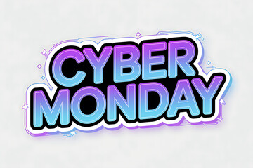 Explosive Cyber Monday sales event announcement graphic with vibrant neon gradient text and dynamic starbursts, perfect for promotions and advertising campaigns