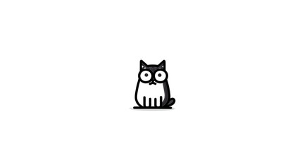 Fototapeta premium Cute wide-eyed black and white cartoon cat illustration. Adorable minimalist pet character with big expressive eyes on a clean background.